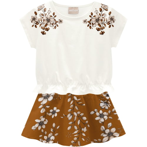 CONJUNTO FEMININO MILON BLUSA E SAIA FLORES MODERNAS