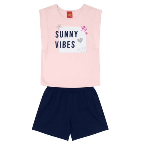 CONJUNTO KYLY BLUSA E SHORTS SUNNY VIBES ROSA