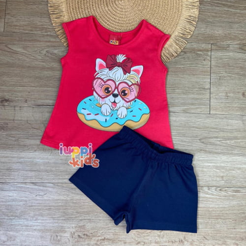 CONJUNTO KYLY BLUSA E SHORTS GATINHA DONUT