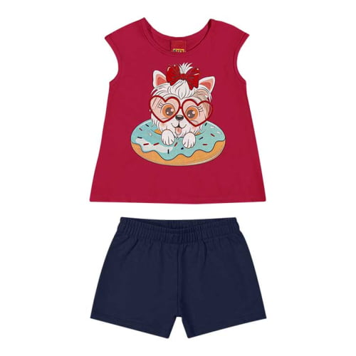 CONJUNTO KYLY BLUSA E SHORTS GATINHA DONUT