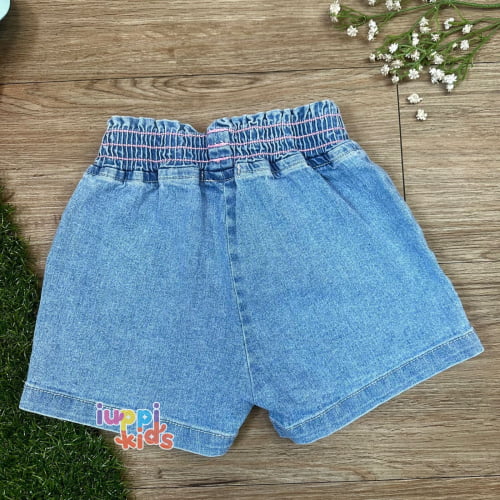 SHORTS KUKIE EM JEANS BELINI AZUL BORDADO