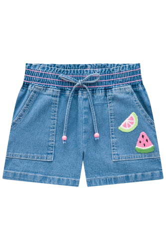 SHORTS KUKIE EM JEANS BELINI AZUL BORDADO