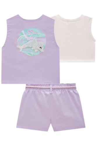 CONJUNTO KUKIE TOP REGATA COM COLETE E SHORTS, GOLFINHO.