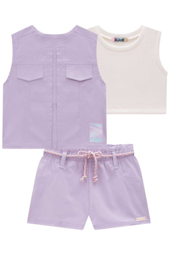 CONJUNTO KUKIE TOP REGATA COM COLETE E SHORTS, GOLFINHO.