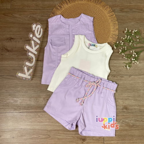 CONJUNTO KUKIE TOP REGATA COM COLETE E SHORTS, GOLFINHO.