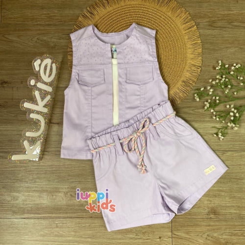 CONJUNTO KUKIE TOP REGATA COM COLETE E SHORTS, GOLFINHO.