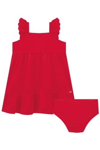 CONJUNTO KUKIE VESTIDO E CALCINHA BABY VERMELHO