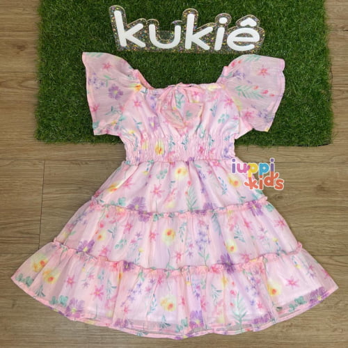 VESTIDO KUKIE FLORIDO COM BRILHO 