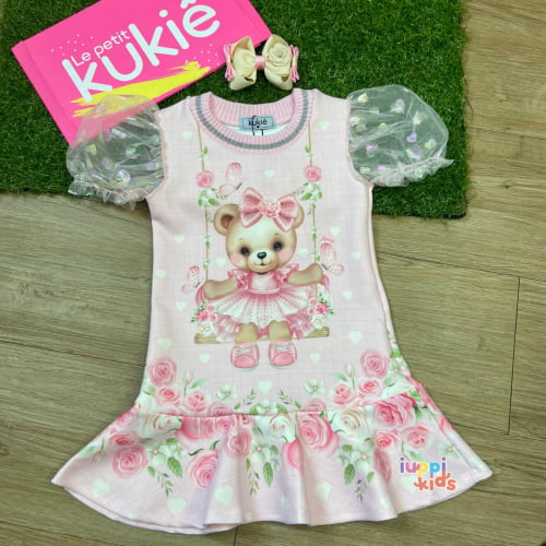 VESTIDO KUKIE JARDIM DA URSINHA COM TULE COR-DE-ROSA