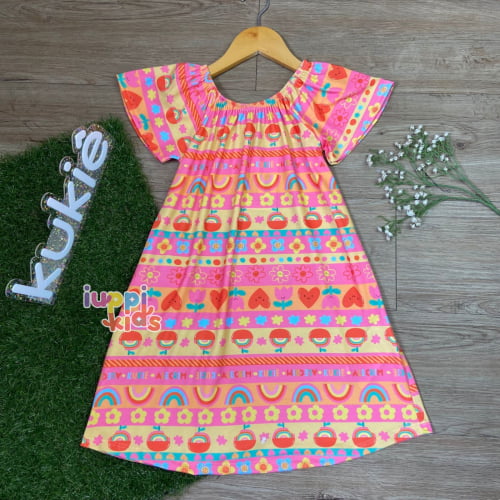 VESTIDO KUKIE COLORIDO COM COLETE 