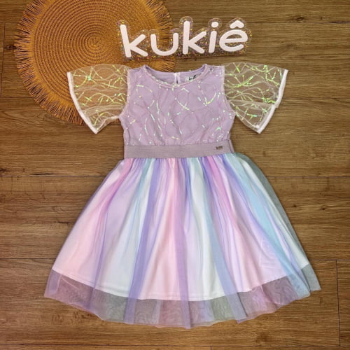 VESTIDO KUKIE EM TULE BRILHO LILAS