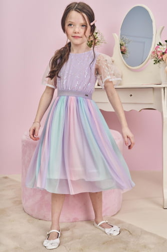 VESTIDO KUKIE EM TULE BRILHO LILAS