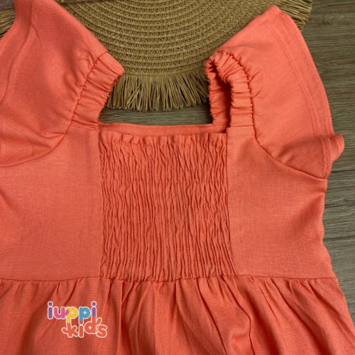 VESTIDO KUKIE RODADO EM VISCOSE LINHO LARANJA