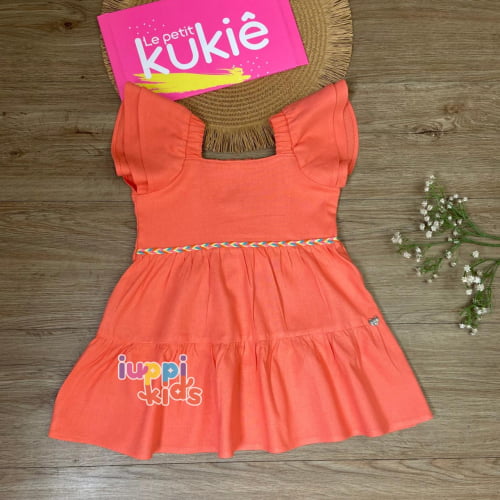 VESTIDO KUKIE RODADO EM VISCOSE LINHO LARANJA