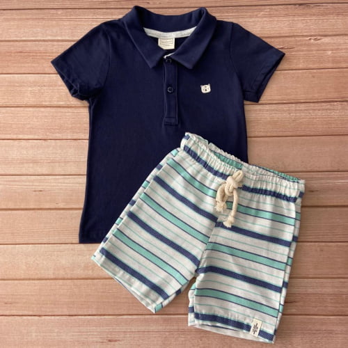 CONJUNTO LUC.BOO CAMISETA POLO E BERMUDA LISTRADA