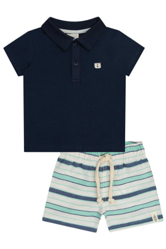 CONJUNTO LUC.BOO CAMISETA POLO E BERMUDA LISTRADA